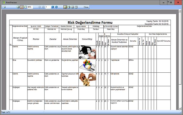 Risk Analizi Yazdırma